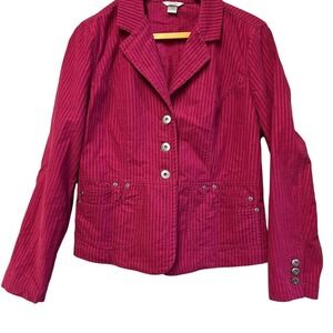 Christopher & Banks Blazer Womens Med Pink Textured Stripe Cotton Jacket Rivet